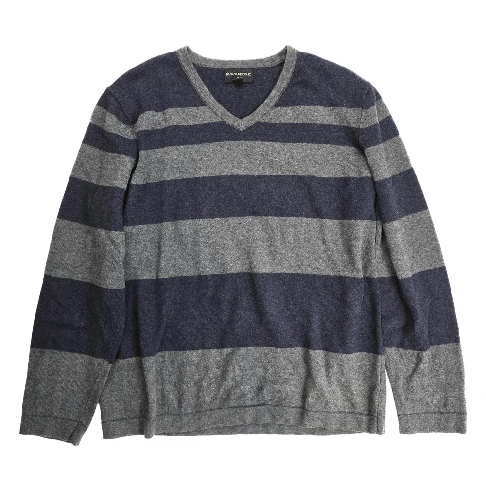 Banana Republic Blue Gray Striped V Neck Pullover Sweater‎ Men's Size Large